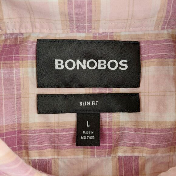 Bonobos Slim‎ Fit Shirt Mens Large Pink Plaid Button Down Lightweight Casual - Picture 3 of 5